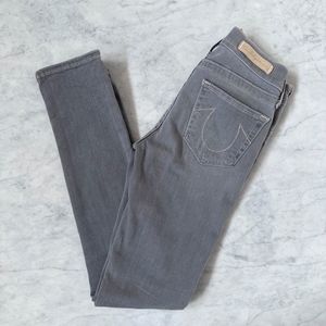 True Religion HALLE Women's 25 Mid Rise Super Skinny Jeans Gray Made in USA